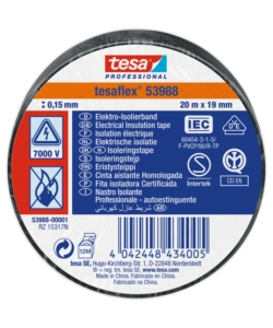 NASTRO ISOLANTE ELETTRICO IN PVC NERO, 19 MM X 20 MT - TESA